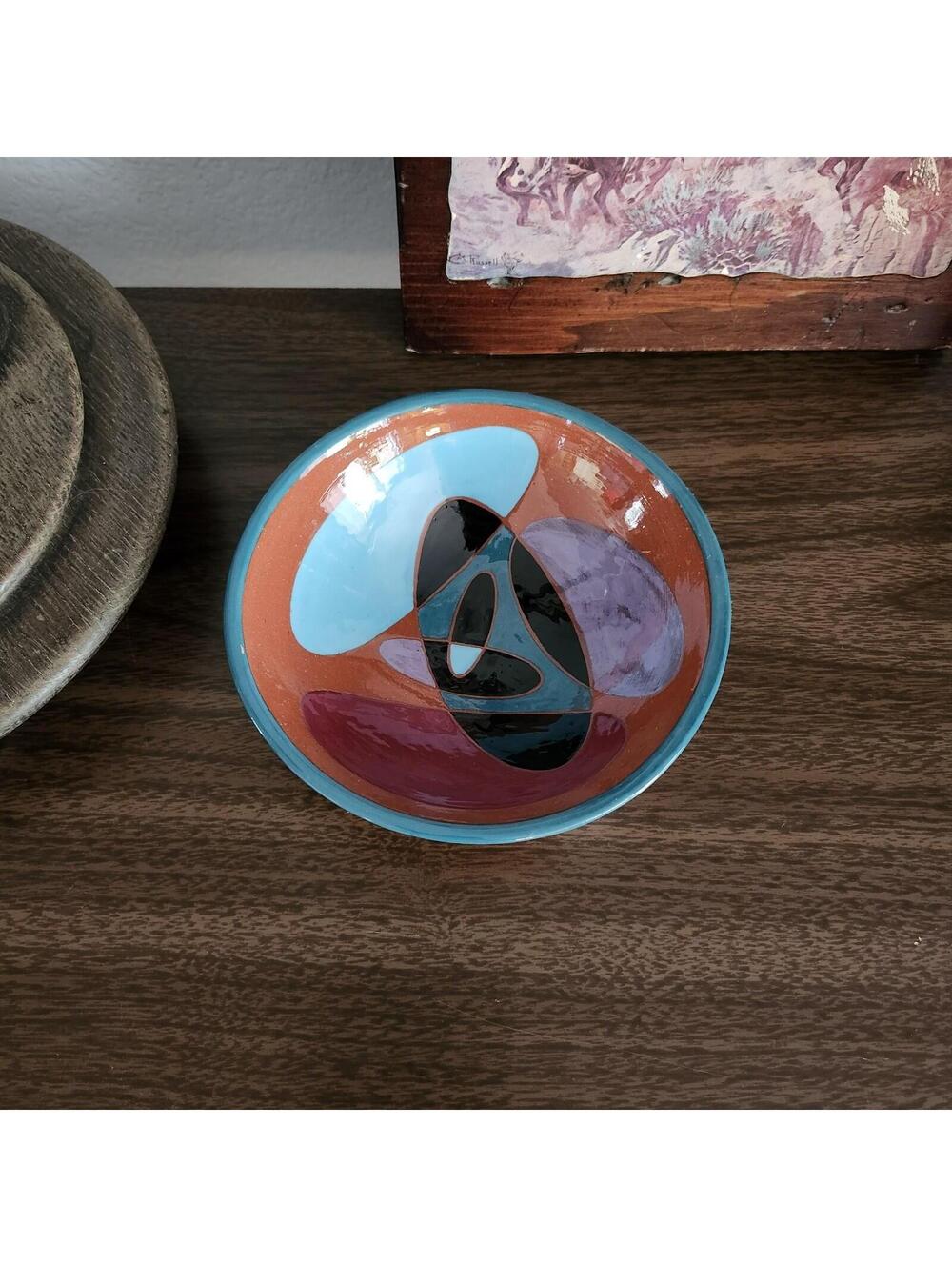 Vintage Post Modern Ceramic Bowl Linda Tarr Abstract Art Decorative Food Safe